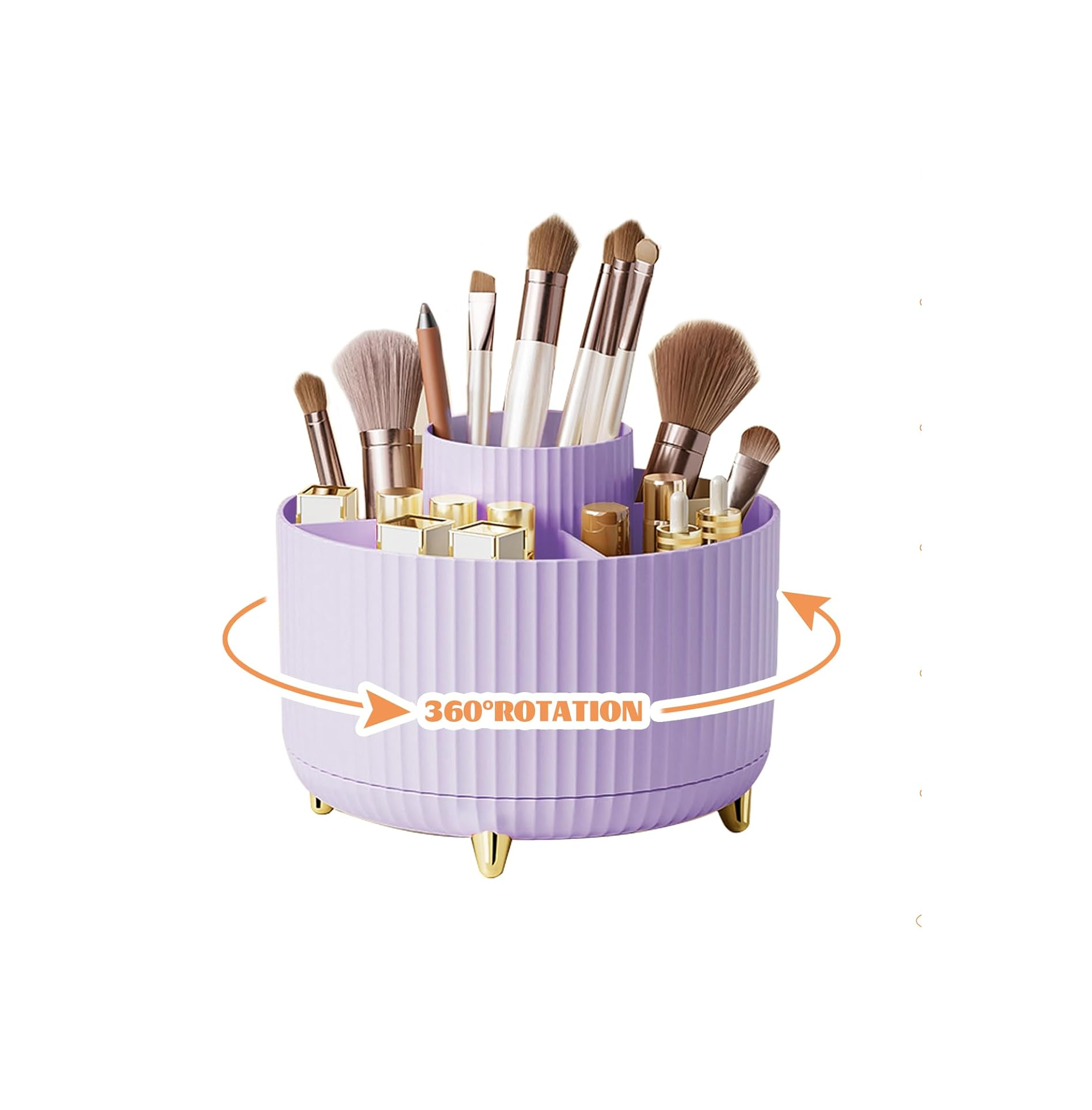 Purple 360° Rotating Makeup Organizer Brush and Desk Storage Container
