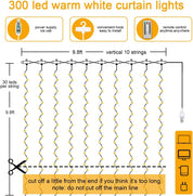 300 LED Cold White Curtain Fairy Lights with Remote
