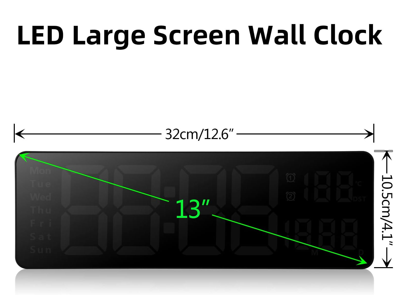 13-Inch LED Digital Wall Clock, Large Display, Adjustable Brightness, Remote