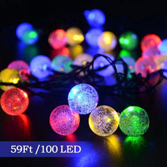 59Ft 100 LED Solar Globe String Lights – Multicolour, Waterproof, 8 Modes