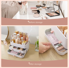 Portable Makeup Organizer Box, Transparent Cosmetic Storage Case for Vanity Table
