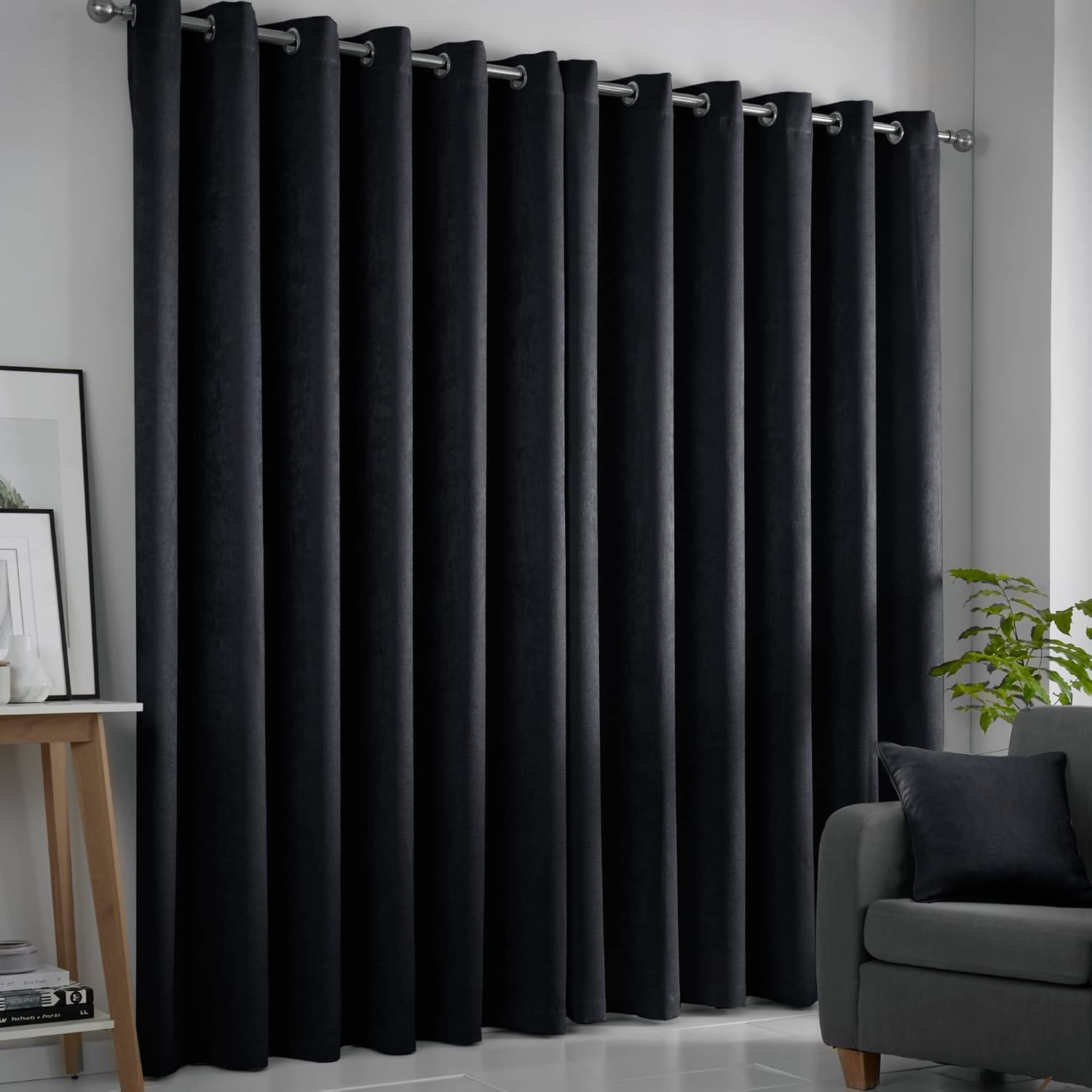 Linen Eyelet Curtains 66x54" – Thermal Soft Drapes, 2 Panels, Black