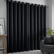 Linen Eyelet Curtains 66x54" – Thermal Soft Drapes, 2 Panels, Black