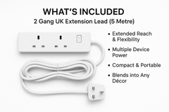 2 Gang UK Extension Lead with cable on a white background