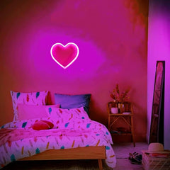 2 Pack Valentine’s Heart Neon Signs – Battery Powered Pink LED Wall Lights for Bedroom, Dorm, Party & Gift Decor (7.8