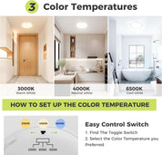 LED Ceiling Light, IP54, 3 Colour Temps, Flush Mount