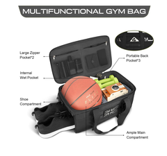 3-in-1 Tactical Gym Duffle Bag – Travel Backpack with Shoe & Wet Compartments, Black