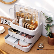 White Makeup Organizer Box with Lid & Drawers for Vanity, Skincare & Cosmetics