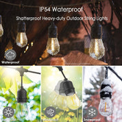 48FT Outdoor LED String Lights, S14 Festoon Lights with 15 E27 Sockets, IP65 Waterproof, 2700K Warm White for Garden, Patio, Party