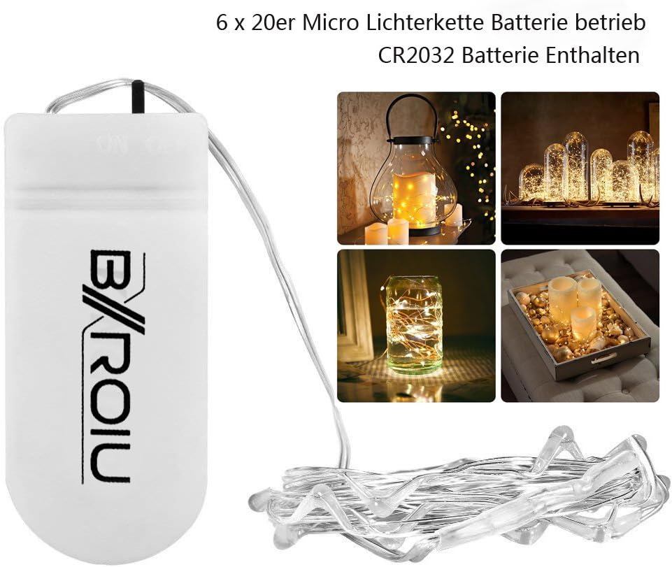 2M Battery Fairy Lights 6 Pack, Warm White Glow