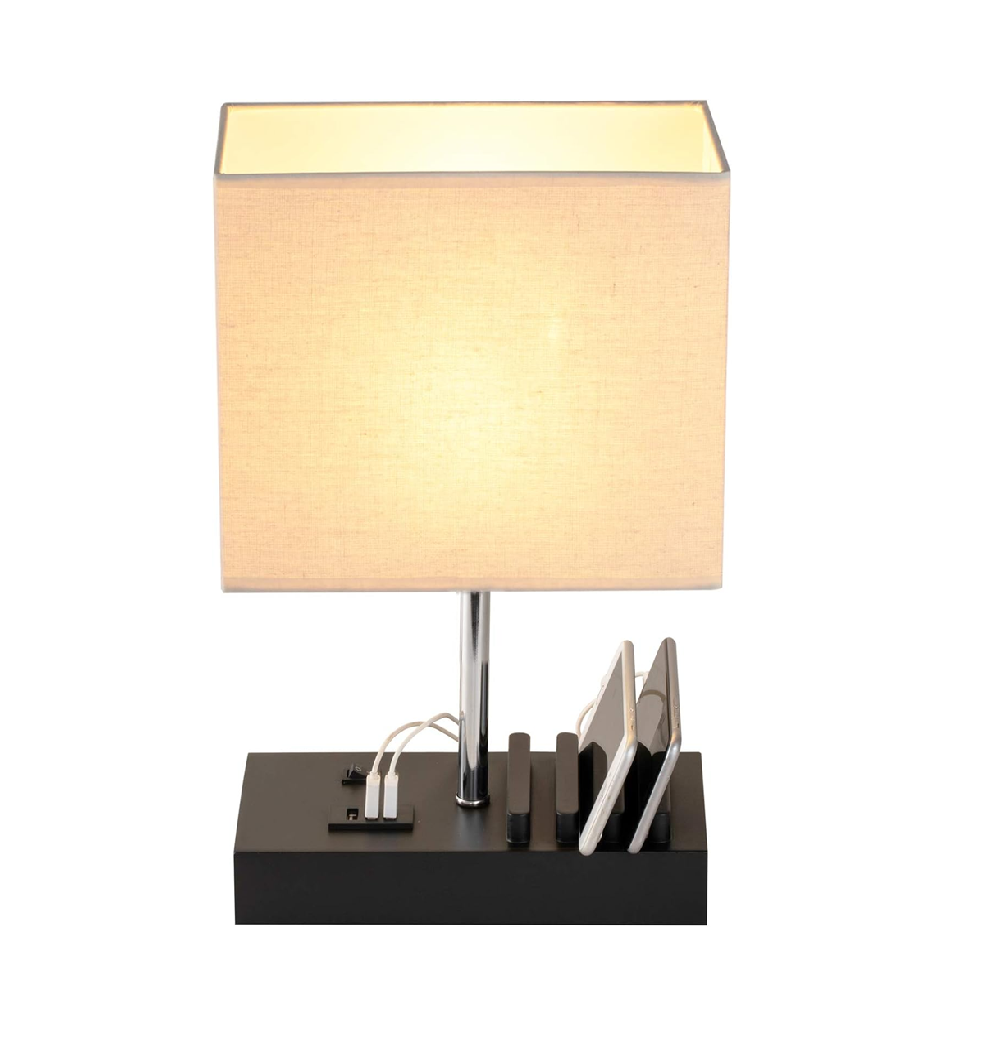 USB Bedside Table Lamp with Charging Station
