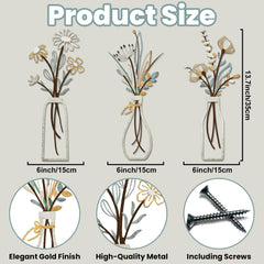 3 Pcs Metal Flower Wall Art Rustic Boho Décor Set