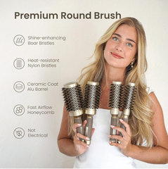 Round Hair Brush – Nano Thermal Ceramic & Ionic Barrel Brush with Boar Bristles for Blow Drying, Styling & Volume