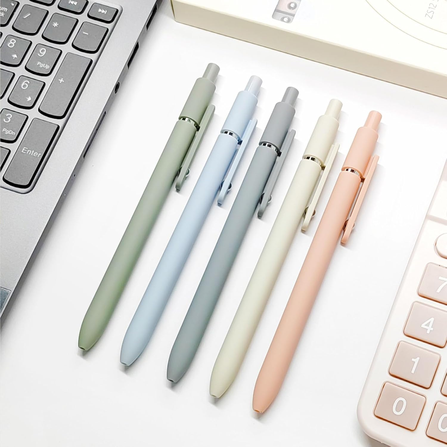 Gel Pens 0.5mm Fine Point | Smooth Black Ink | Retractable Silicone Grip (5 Pcs Morandi)