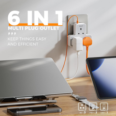 3-Way Extension Plug Socket with USB Ports, Multi Plug Power Strip for Home & Office