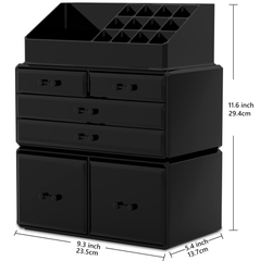 Makeup Organizer Box 3-Piece Set with 6 Stackable Cosmetic Drawers