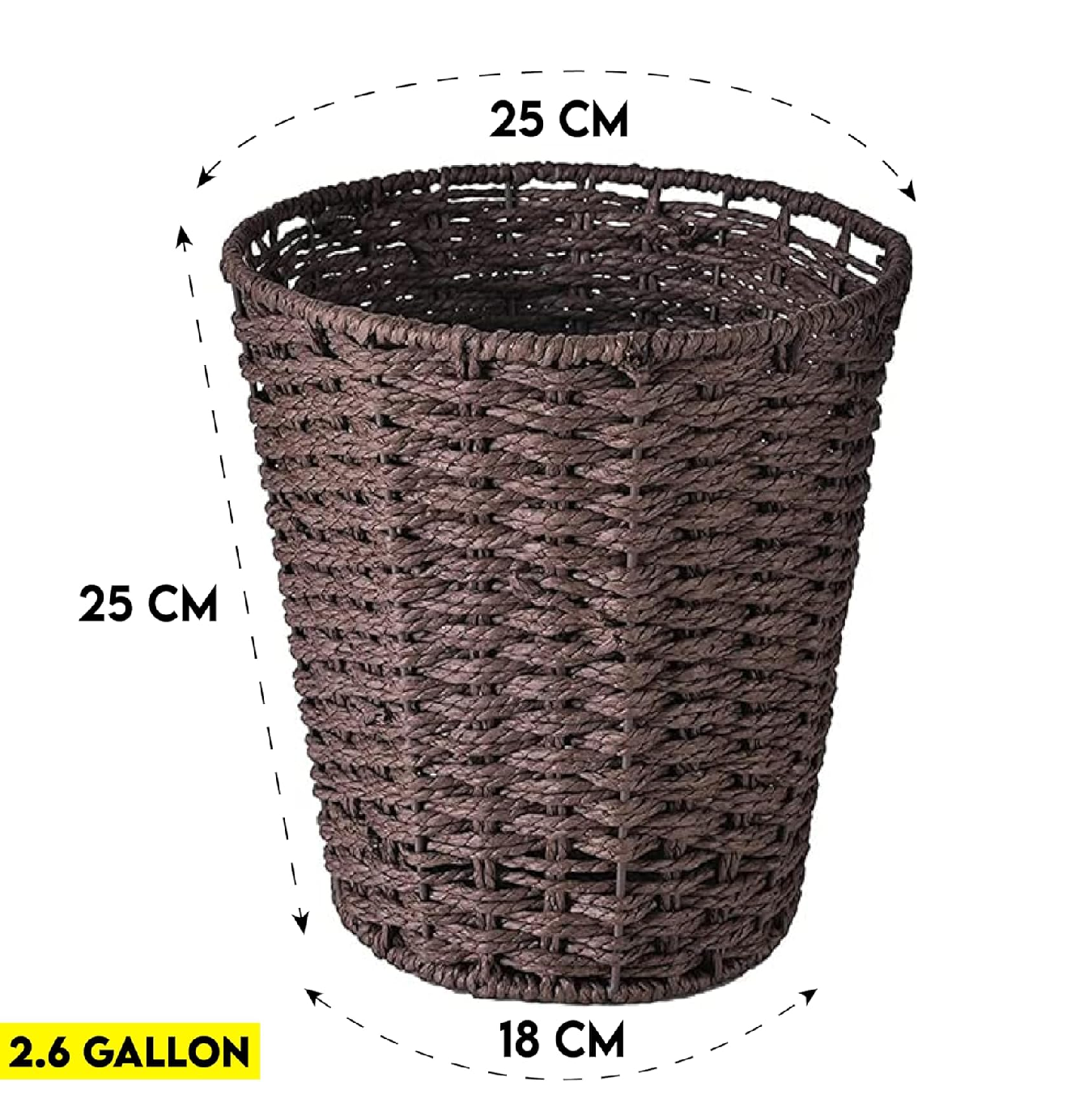 Round Handwoven Wicker Waste Bin – 25cm Brown Rubbish Basket for Home & Office