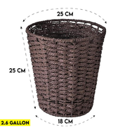 Round Handwoven Wicker Waste Bin – 25cm Brown Rubbish Basket for Home & Office