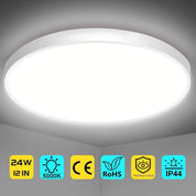 12" LED Ceiling Light – Ultra-Thin 24W Flush Mount, 2-Pack