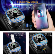 Bluetooth FM Transmitter for Car – Wireless Radio Adapter with Hands-Free Calls & LED