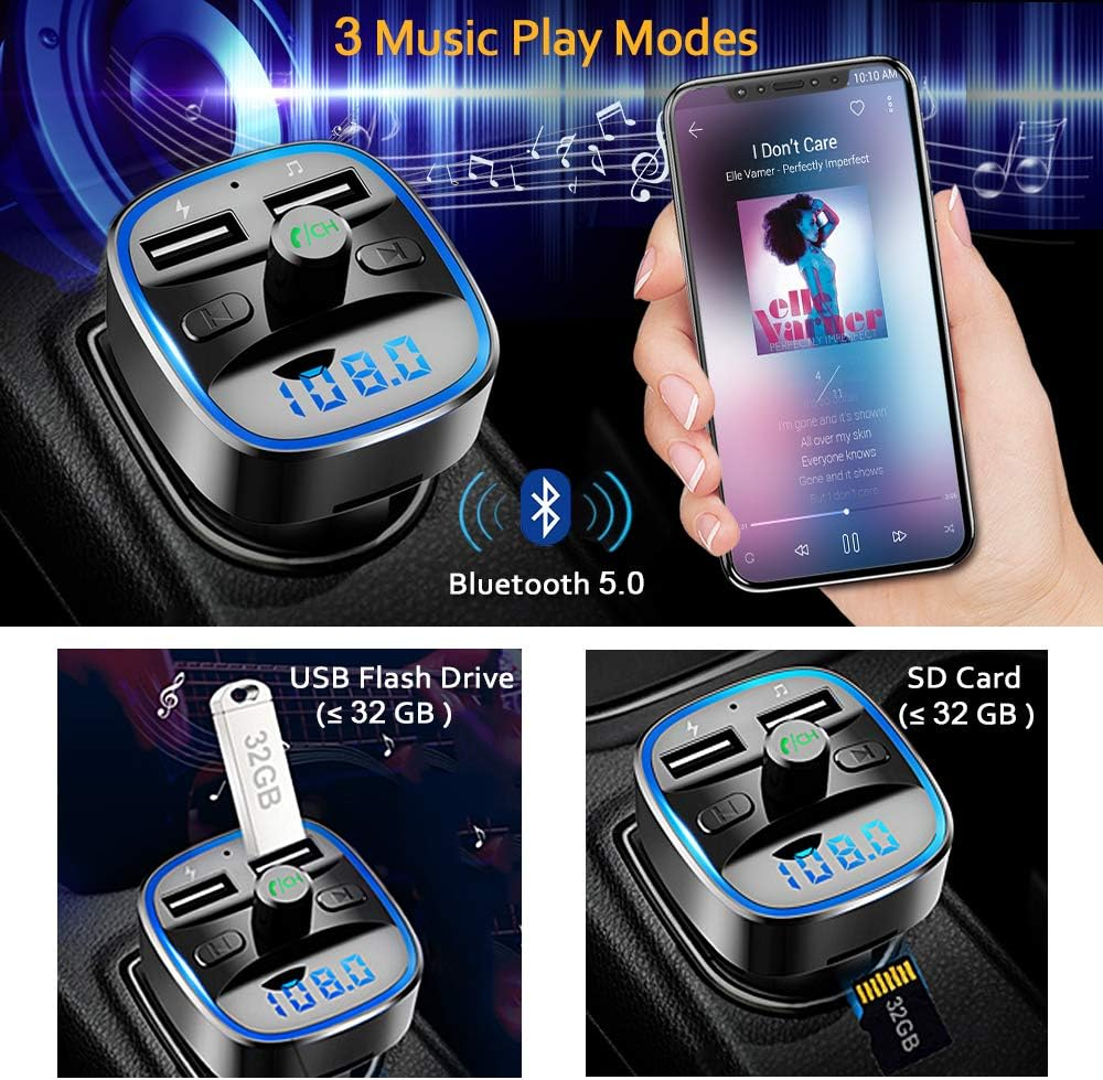 Bluetooth FM Transmitter for Car – Wireless Radio Adapter with Hands-Free Calls & LED