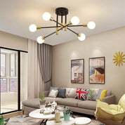 Sputnik Chandelier Ceiling Light 6-Light Black Gold Vintage