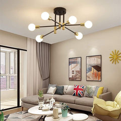 Sputnik Chandelier Ceiling Light 6-Light Black Gold Vintage