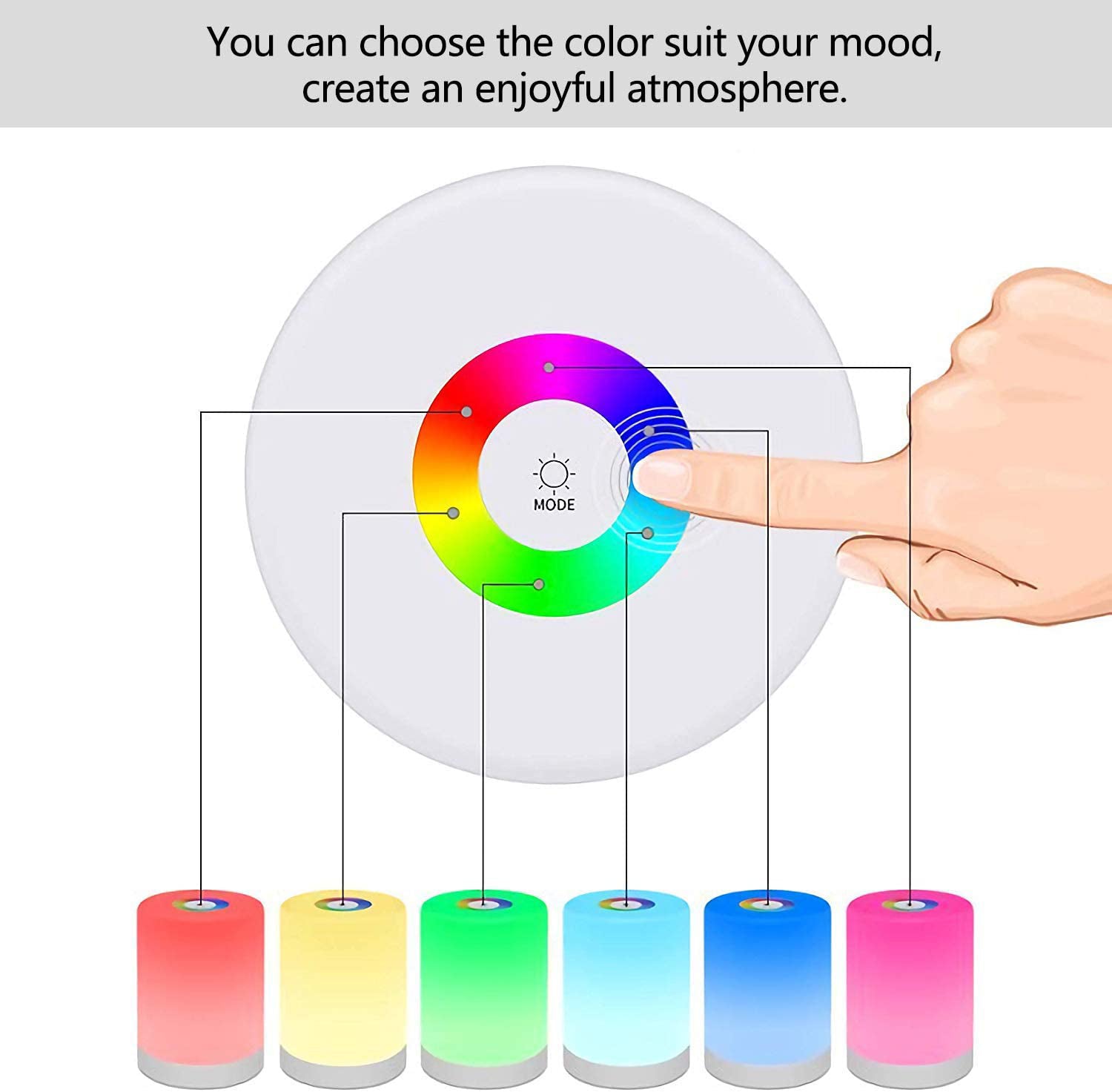 LED Night Light - Smart Bedside Table Lamp Touch Control, Dimmable, USB Rechargeable, Portable, RGB Color Changing