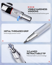 6PCS Mechanical Pencil Set – 0.5mm 0.7mm 0.9mm & 2mm Lead Holders with 12 Tube Refills