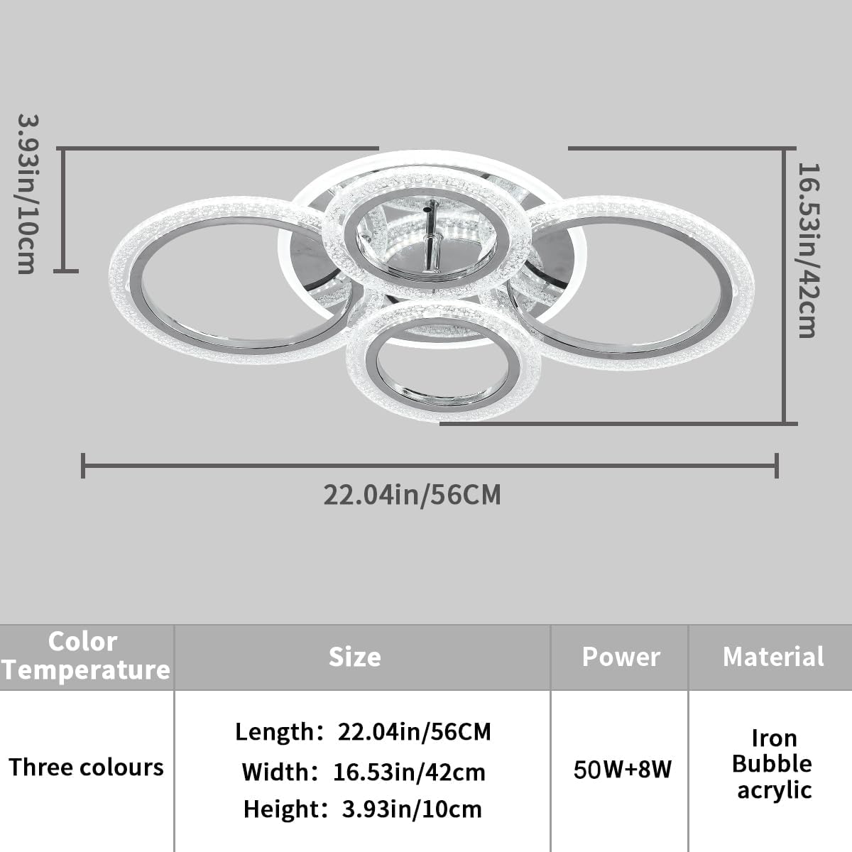 Modern 4-Ring LED Ceiling Light 58W Dimmable with Remote – KfDirect