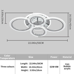 Modern 4-Ring LED Ceiling Light 58W Dimmable with Remote