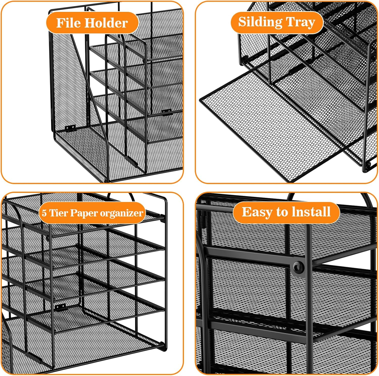 5-Tier Mesh Desk Organiser with File Holder – Office Paper Tray & Storage Rack