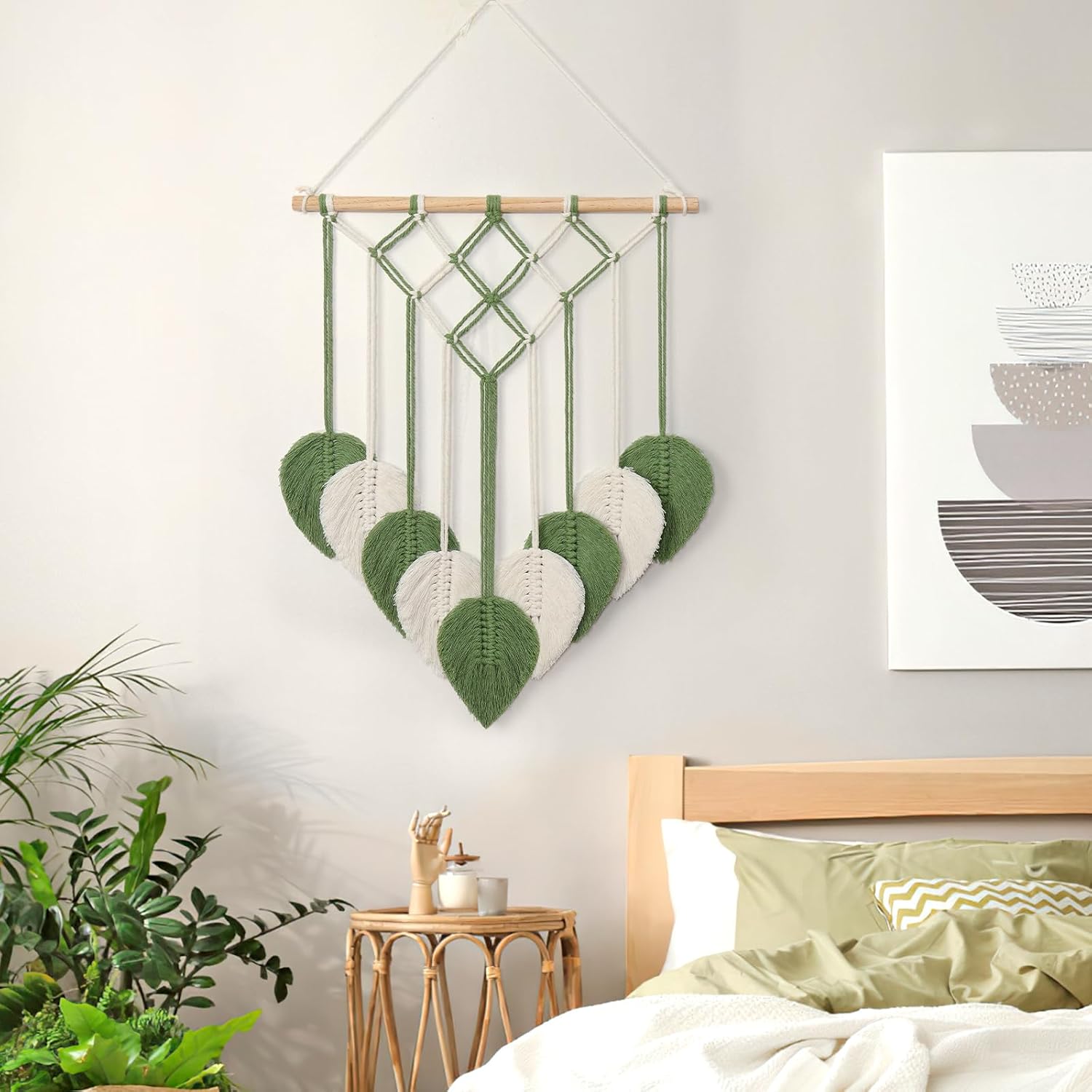 Macrame Green Leaf Boho Wall Hanging Tapestry Décor