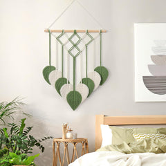 Macrame Green Leaf Boho Wall Hanging Tapestry Décor