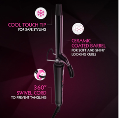 Professional 32mm Ceramic Curling Wand with Clamp, Quick Heat & Swivel Cord, Black