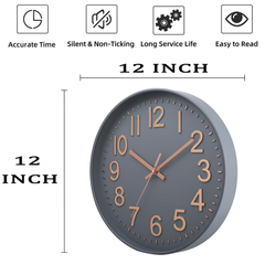 12-Inch Silent Modern Wall Clock, Non-Ticking Battery Operated for Home & Office