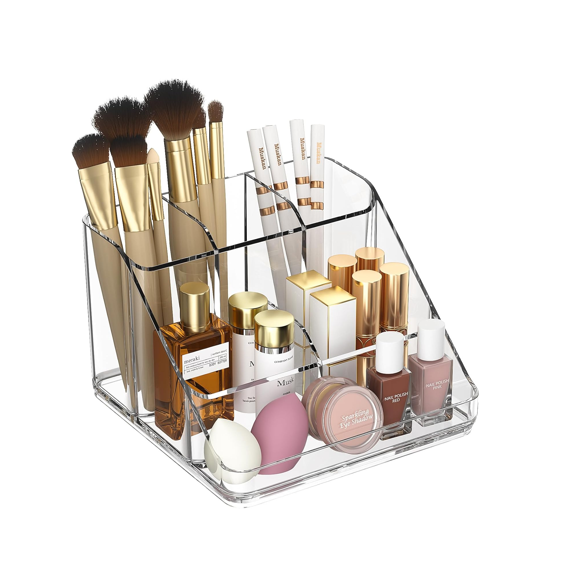 Makeup Organizer Tray – 6-Compartment Clear Acrylic Vanity & Cosmetic Storage