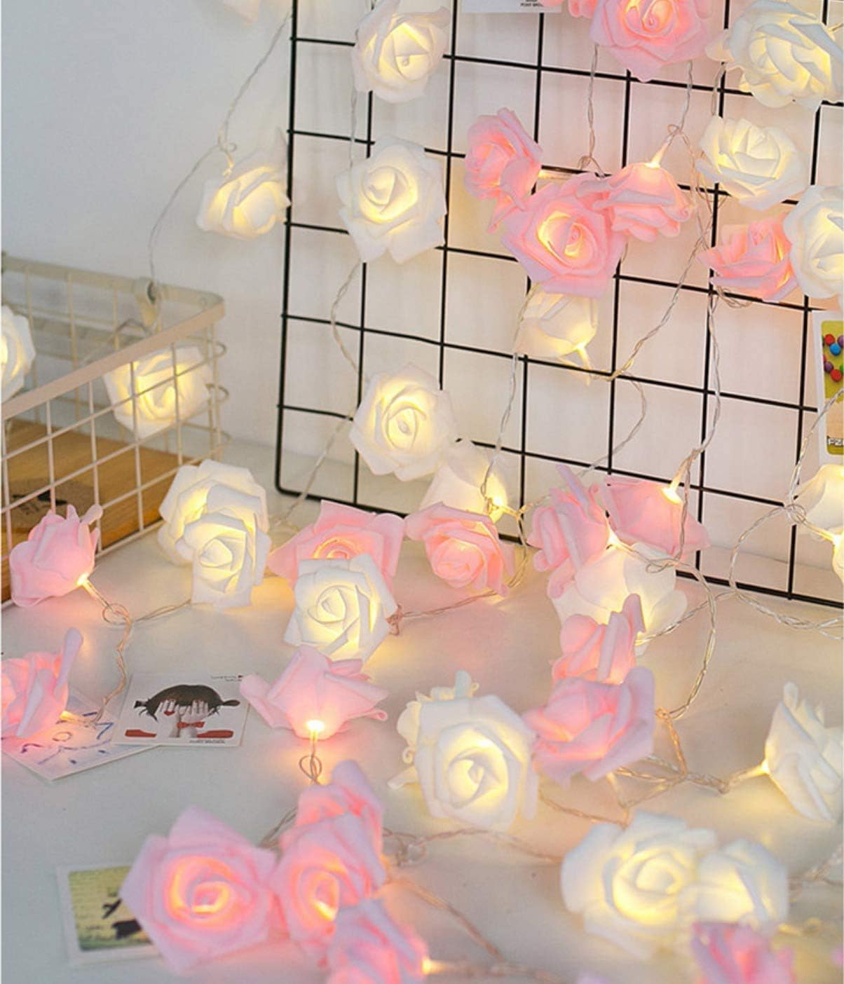 Romantic Pink Rose Fairy Lights – 20 LED Battery