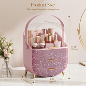 Rhinestone Pink Makeup Organizer with Drawers – Large Dustproof Cosmetic Box