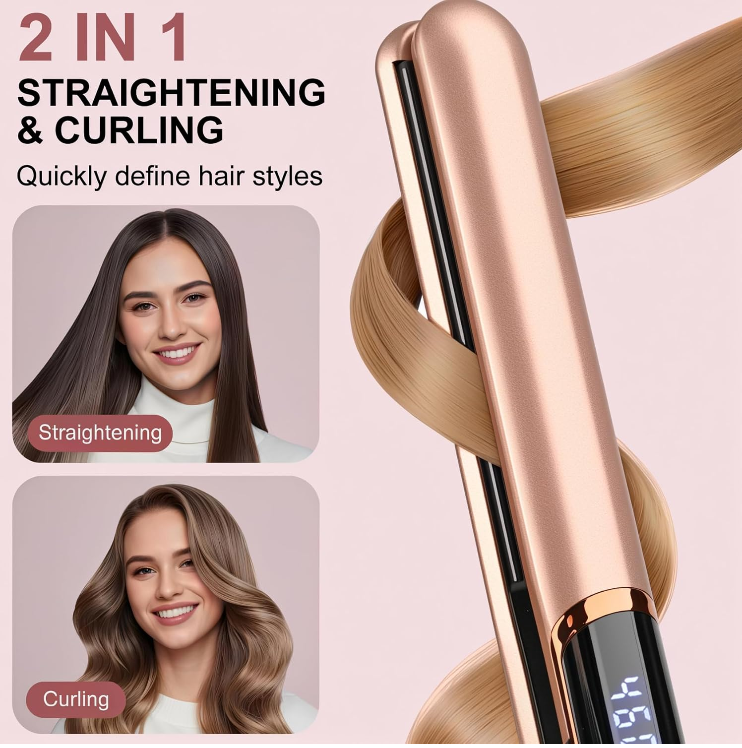Flat Iron Hair Straightener – Floating Plates, 14 Heat Settings, Dual Voltage, LCD Display