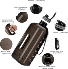 2.2L Large Triangular Gym Water Bottle – Leakproof BPA-Free Plastic Jug Black