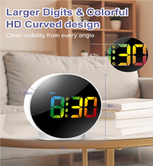 Curved LED Digital Alarm Clock with Dual Alarms, Snooze & 4-Level Brightness