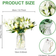 Artificial Lily & Eucalyptus Arrangement with LED Glass Vase
