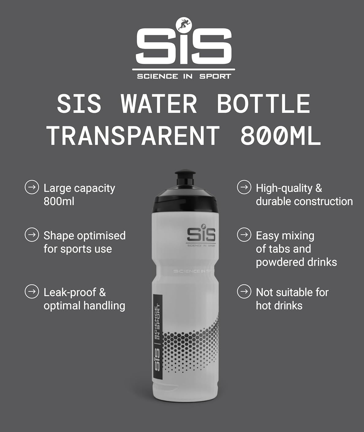 800ml Clear Sports Water Bottle – Transparent Plastic Bottle with Black Logo for Gym & Travel