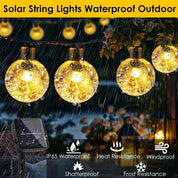 Solar Garden String Lights – 60 LED Crystal Ball, 12M, 8 Modes, IP65 Waterproof, Warm White