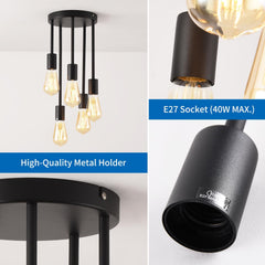 Black 5-Way Semi Flush Ceiling Light with E27