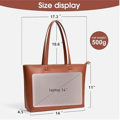 Large Leather Tote Bag for Women – Work & School Handbag with Zipper & Pockets