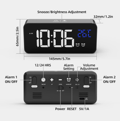 Digital LED Alarm Clock with Temperature, Dual Alarms & Adjustable Brightness