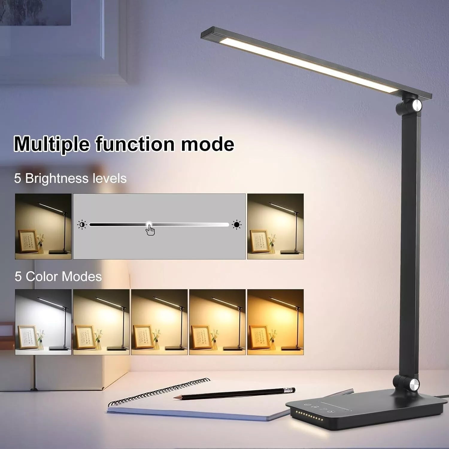 Dimmable LED Desk Lamp with USB Charging