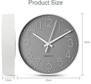 8-Inch Silent Non-Ticking Modern Wall Clock, Battery Operated Quartz Round Clock for Kitchen, Office, Bedroom, Living Room